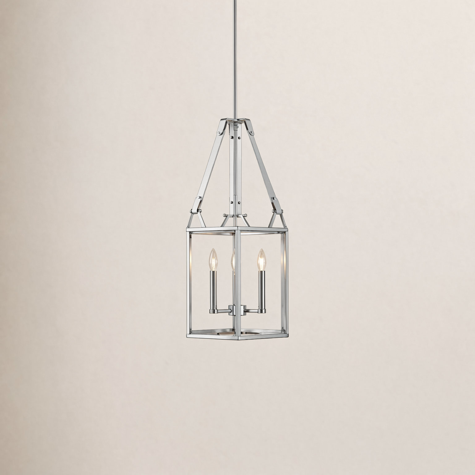 3 - Light Dimmable Lantern Chandelier, Polished Nickel