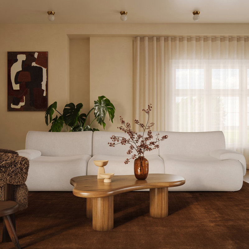 Chue Cream Upcycled Fabric Modular Sofa, Cream Polyester Blend
