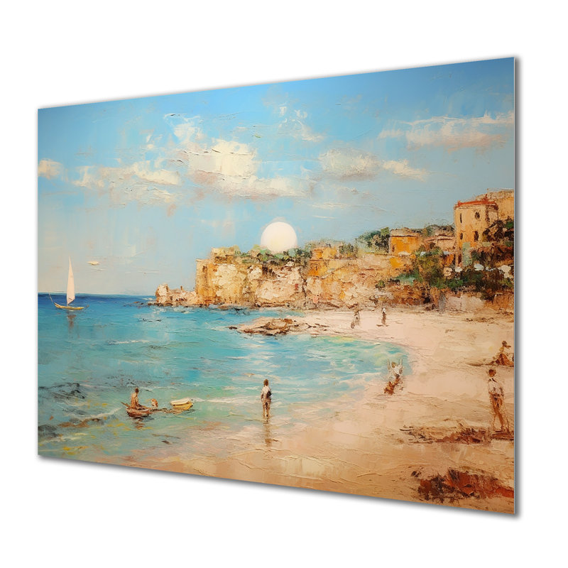 Pleine lune se levant au-dessus de l'océan italien - salon d'art mural plage, Métal métal, H 12 po x l 20 po x P 1 po