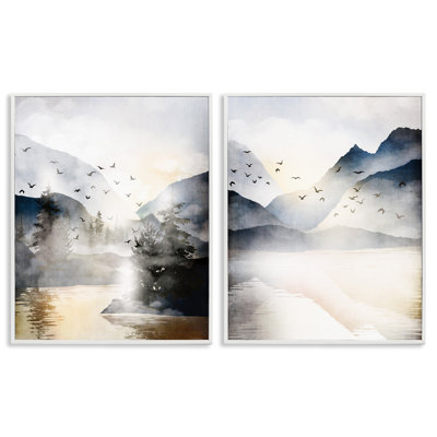 Sunlit Birds over Lake by JJ Design House LLC - 2 Piece Graphic Art -  Stupell Industries, a2-555_wfr_2pc_11x14