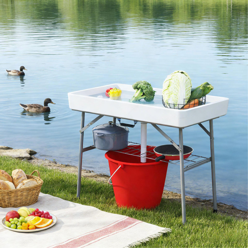 Refroidisseur de table d'extérieur, table de glacière pliante, Blanc