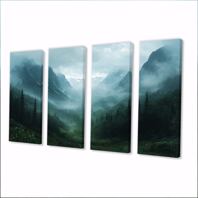 Misty Mountain Valley - La- Mountain - Art mural traditionnel pour le salon, H 28 po x l 48 po, 4