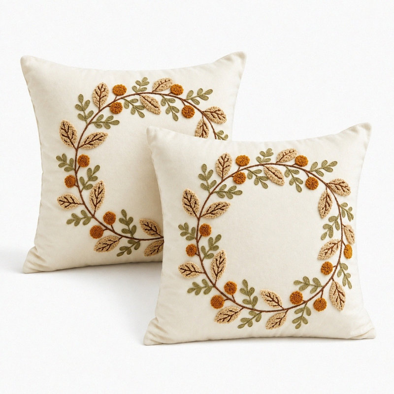 Housses de coussin à motif de feuilles de broderie d'automne de 18 po x 18 po