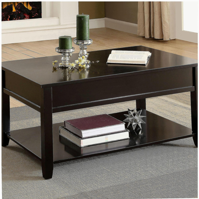 Black coffee table with a flip-top surface