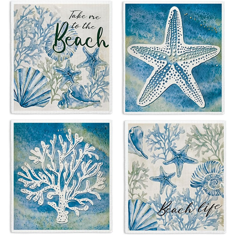 Linges à vaisselle suédois pour la cuisine - Linges à vaisselle réutilisables Summer Coastal Starfish Beach Decor