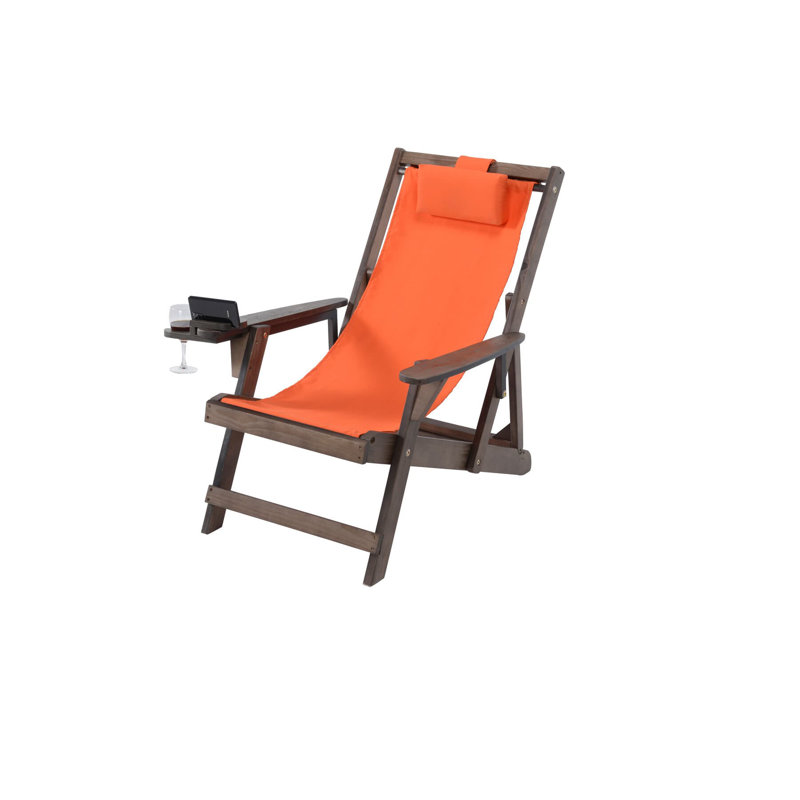 Palladino Folding Deck Chair, Orange, Dark Brown