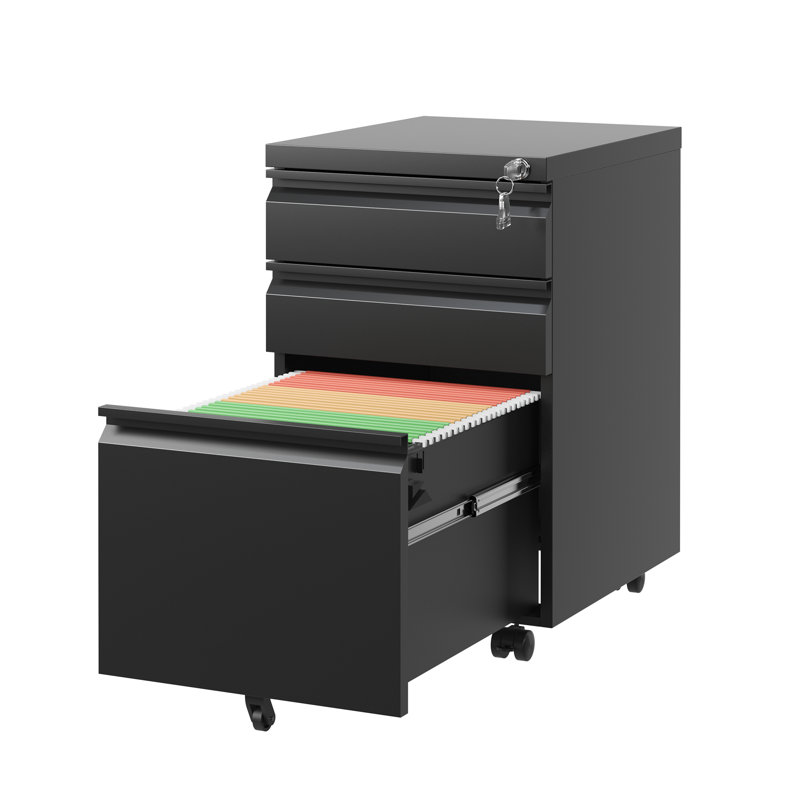 3 Drawer Mobile File Cabinet With Lock,Metal Filing Cabinets For Home Office Organizer Letters/Legal/A4,Fully Assembled
