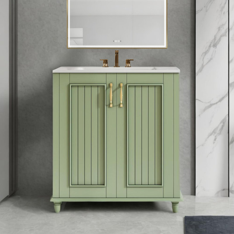 30" Bathroom Vanity with Ceramic Sink, Freestanding Bathroom Vanity Set with Hidden Drawer, Storage Cabinet for Bathroom