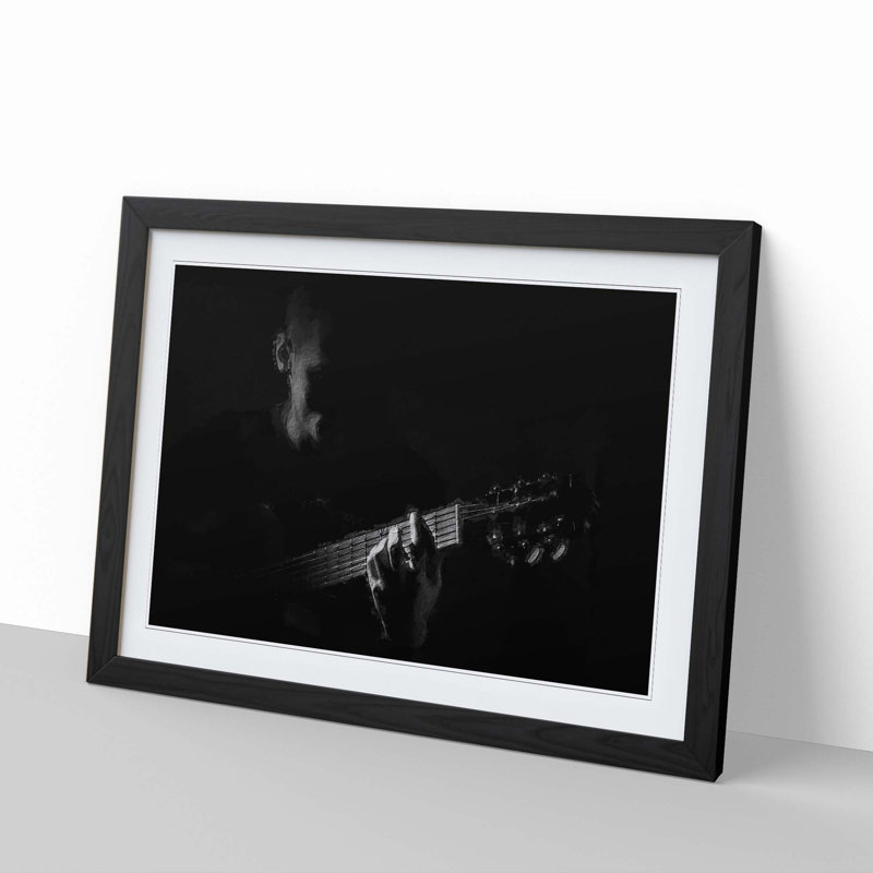 Guitarist in the Shadows - Picture Frame Painting Print, 48cm H x 65cm W x 2cm D, Black Framed