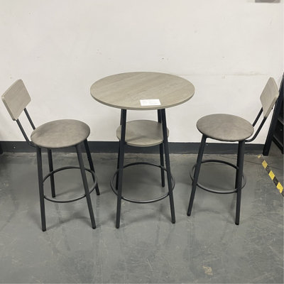 Round Bar Stool Set With Shelf, Upholstered Stool With Backrest Gray, 23.62'' W X 23.62'' D X 35.43'' H.