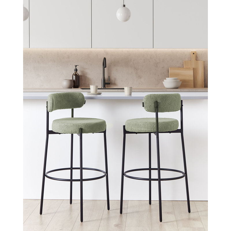Rodin Upholstered Counter Stool with Metal Frame, Green 
