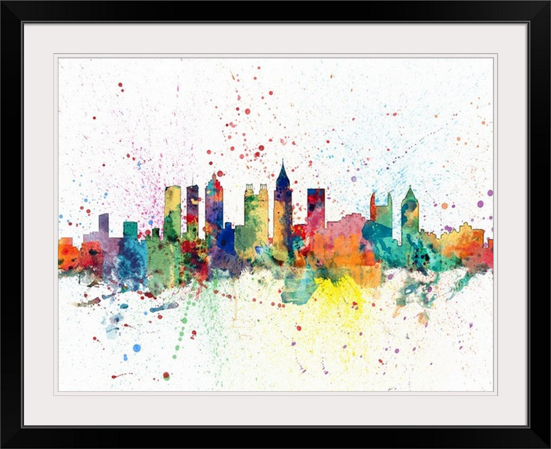 «Atlanta Georgia Skyline» par Francy, impression, H 35 po x l 44 po x P 1 po, Cadre noir