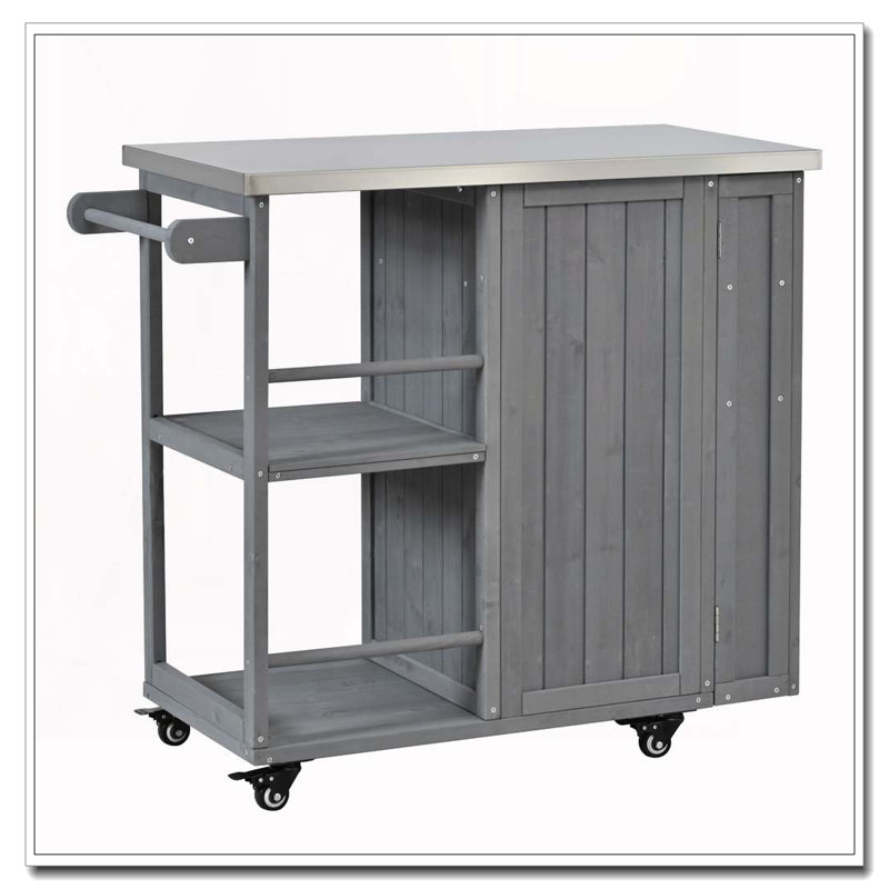 Chariot de cuisine verrouillable pour l'extérieur avec îlot de cuisine, Gris