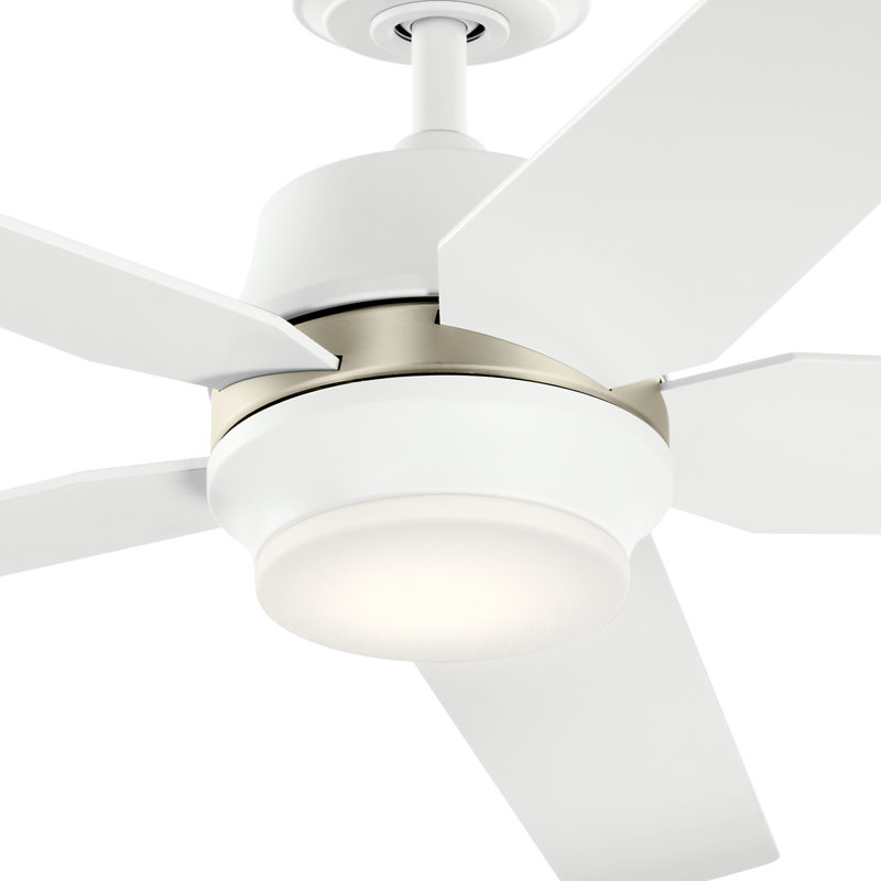 Ventilateur de plafond standard à DEL à 5 pales de 52 po avec ensemble d'éclairage Ma Maev, Blanc mat