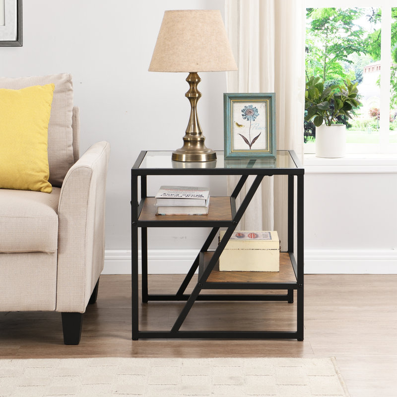 Trilbi Glass Top End Table, Black