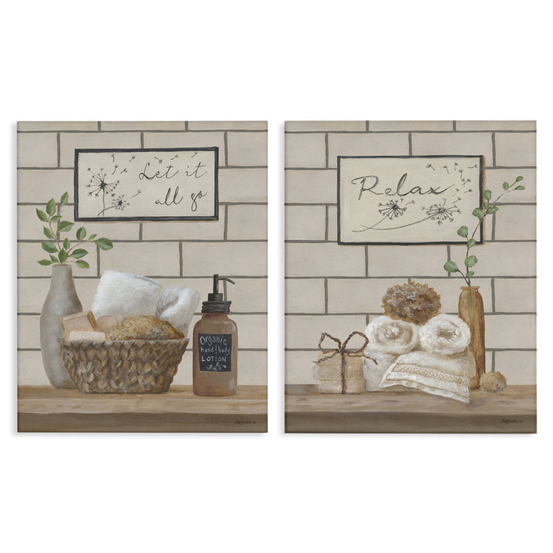 "Go Relax Traditional Bathroom", ensemble de 2 toiles d'art par Pam Britton, H 30 po x l 24 po