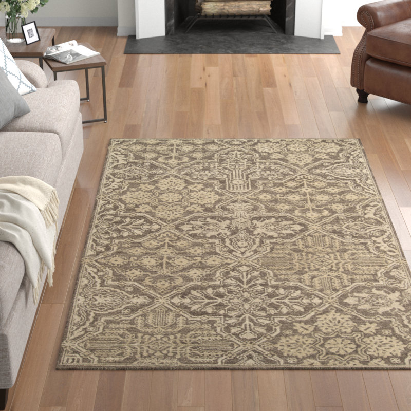 Tapis oriental en laine touffeté à la main brun, Rectangle 3 pi 6 po x 5 pi 6 po