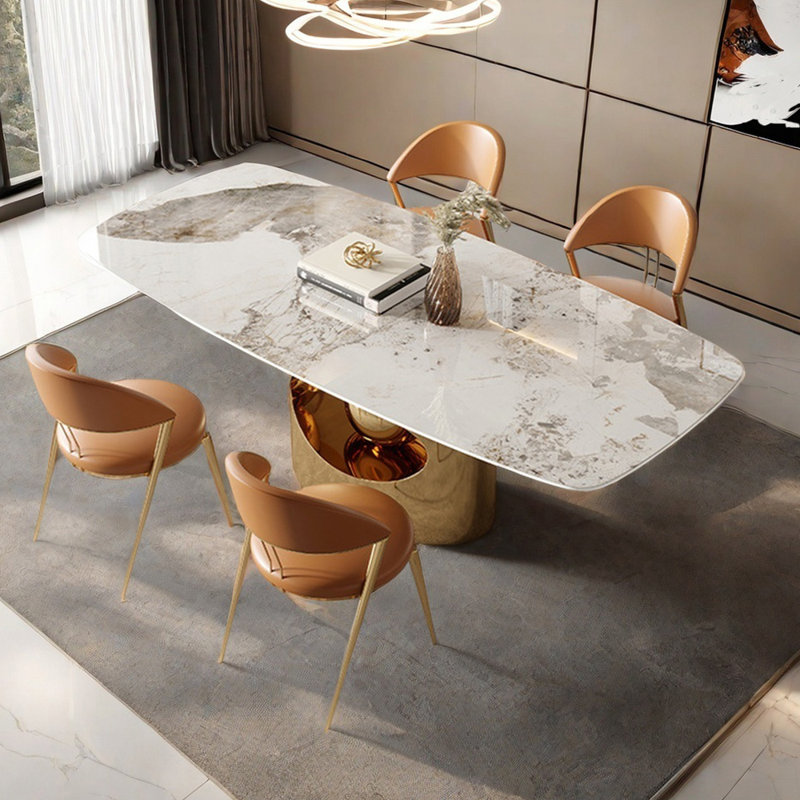 Light luxury creative rectangular dining table set, White/Gray, Orange, Gold