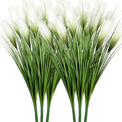 33" Artificial Plants 6 Pack Onion Tall Grass Greenery, Faux Fake Grass Shrubs Plant Flowers Wheat Grass for House Home Indoor Outdoor Office Room Gardening Indoor Décor-White