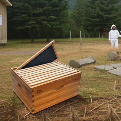 10-Frame Deep Brood Beehive Box for Beekeeping – 100% Beeswax- Durable Pine Frames & Wax Foundations, Dovetail Joints, Waterproof, Easy Assembly – Traditional Fir Deep Box Basic Package 503*245
