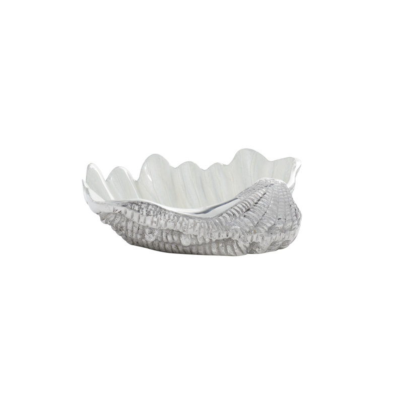 Ember Silver Shell Sea Life Serving Bowl with Enamel Interior 12" x 9" x 3", Silver