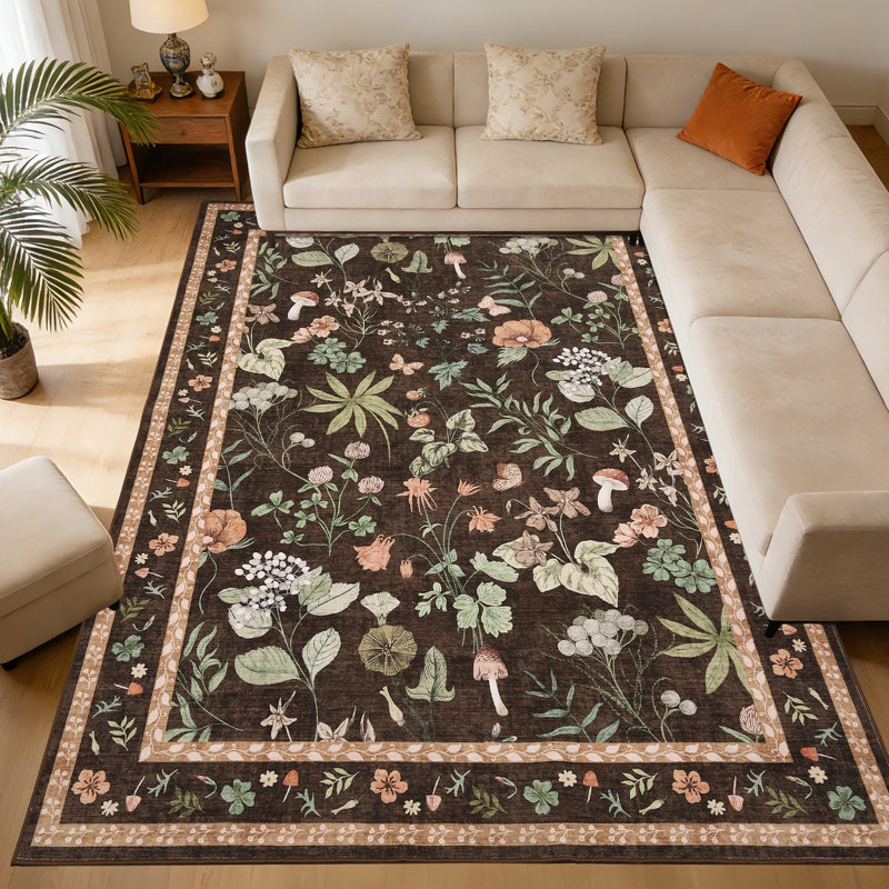 Area Rugs  Washable Non-Slip, Floral Vintage Distress Print Pattern Medallion Carpet for Living Room Bedroom Dining Room,