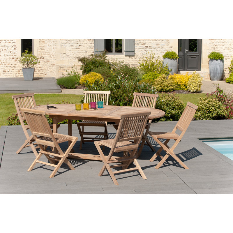Woehler Oval Teak Solid Wood Extendable Outdoor Dining Table, 75cm H x 180cm W x 100cm D