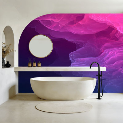 Peel and Stick papier peint abstrait rose mauve nuage fluides vagues fluo néon Dreamy murales murales dégradées H 100 po x l 144 po papier mural amovible en PVC auto-adhésif pour le salon de la chambre bureau à domicile