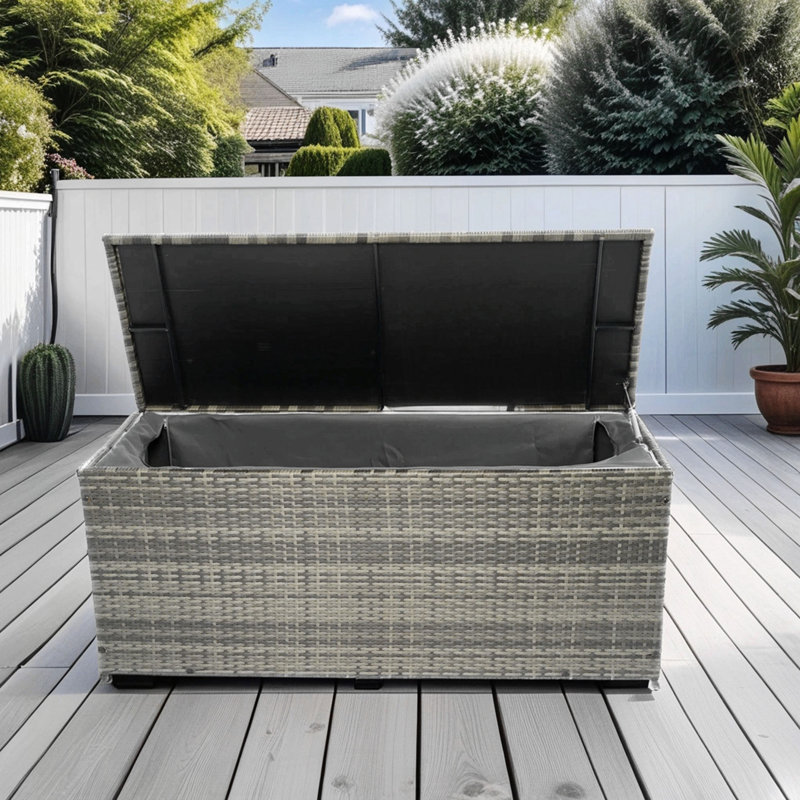 Outdoor Storage Box, 113 Gallon Wicker Patio Deck Boxes With Lid, Outdoor Storage Cushion Storage For Kids Toys, Pillows, Towel Grey Wicker
