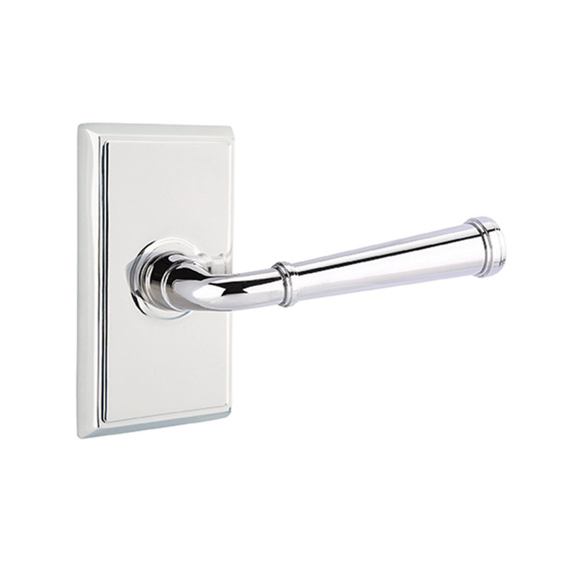 Merrimack Round Privacy (Bed & Bath) Door Lever with Rectangle Rosette, Bright Chrome, Right