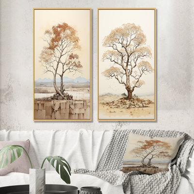 Baobab Tree Beige Minimalism - Tree Baobab Canvas Prints Set Of 2