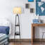 58" Modern Metal Etagere Floor Lamp with Shelves and Linen Shade-72585711