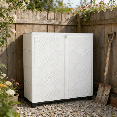 Storage Cabinet With 1 Shelf - Waterproof UV-Resistant 33.5×15.1×34.3 In (White)