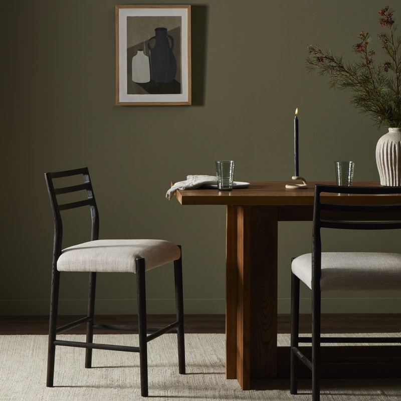 Glenmore Upholstered Stool with Solid Wood Frame, Counter Stool (26.25" Seat Height), Light Carbon, Essence Natural