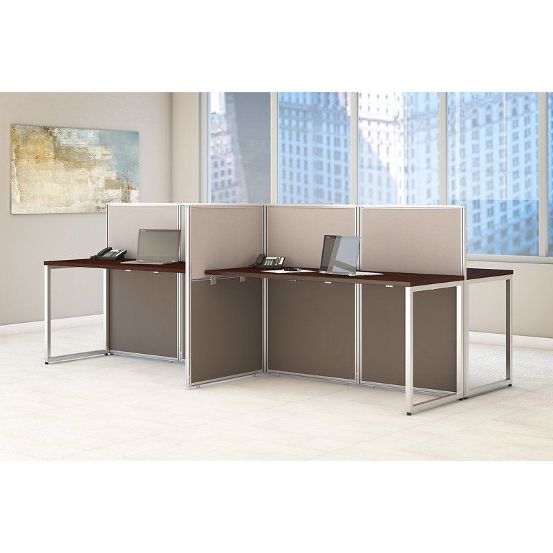 Easy Office Rectangle 4 Person Benching Workstation with Cable Management, Mocha Cherry
