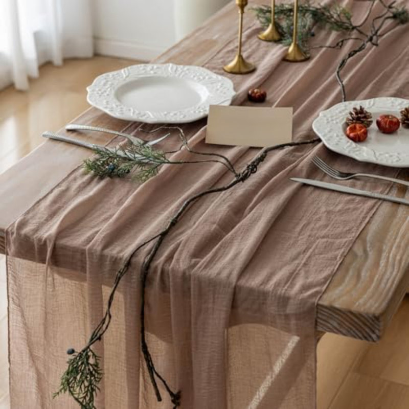 Chemin de table en mousseline couleur chair (lot de 6), 3 mètres, idéal pour les fêtes et la décoration intérieure.