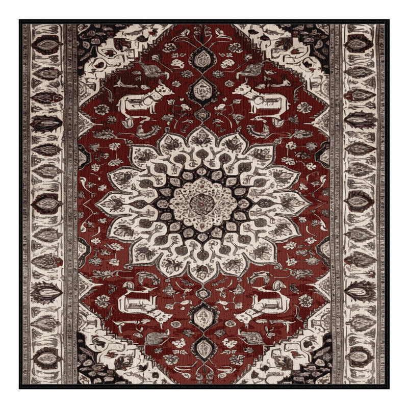 Tapis persan noir lavable à la machine, Carré 4 pi