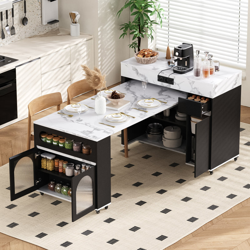 110.5 cm W Kitchen Island with Top, Black