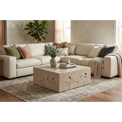 Table basse Teck Slice, carrée, finition avoine