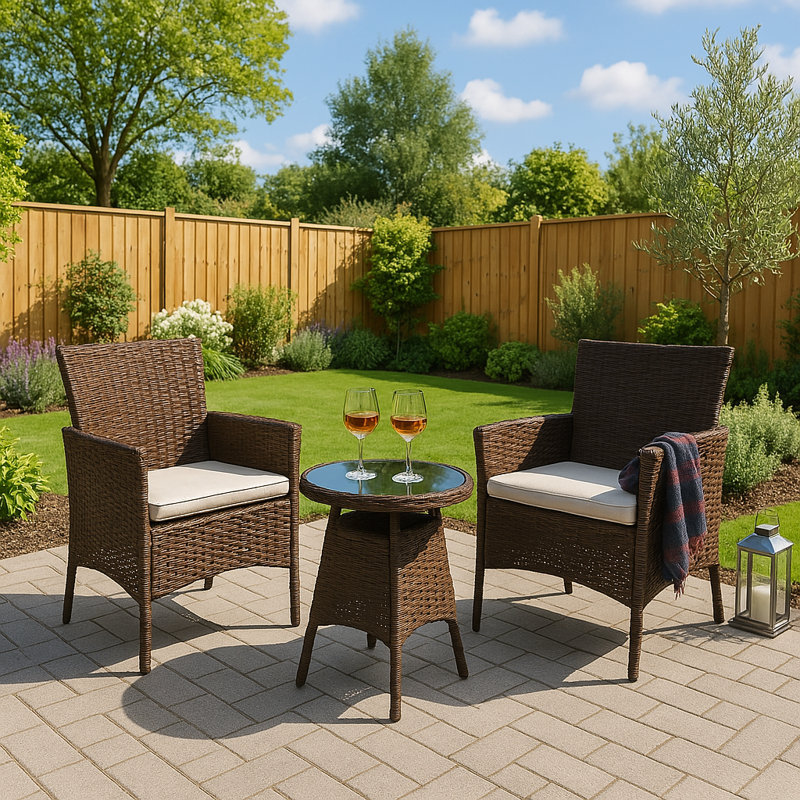 Sarenac 2 - Person Patio Dining Set with Round Table , Cushions Included, Chocolate