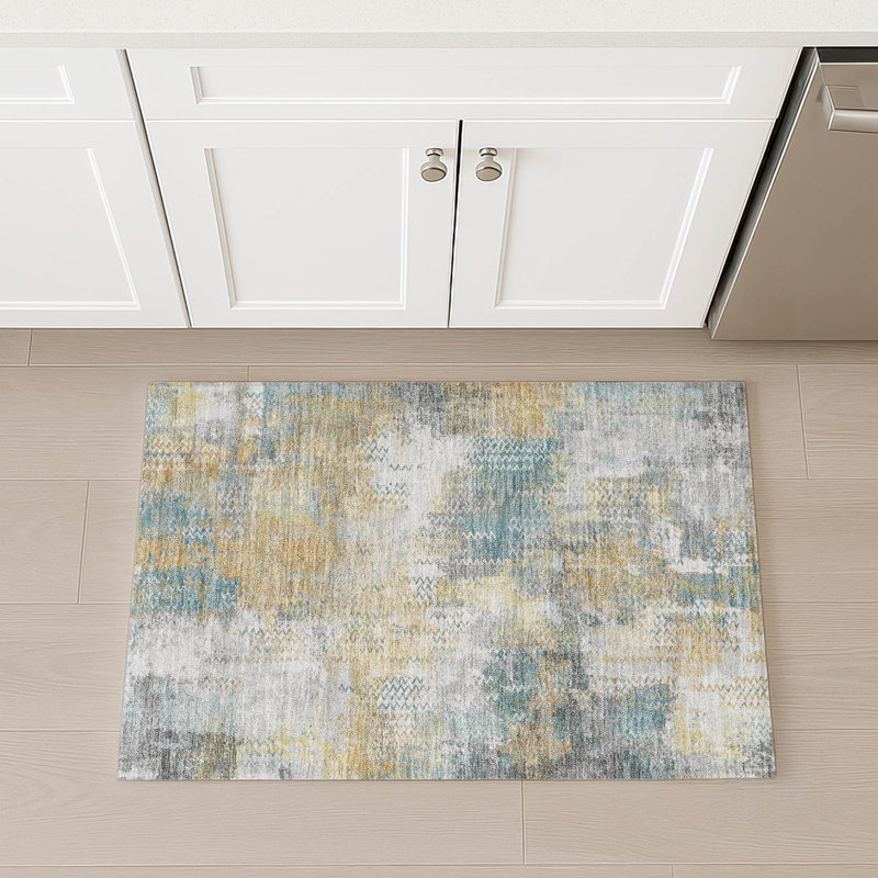 Machine Washable Indoor/Outdoor Chantille ACN2790 Abstract Rug, 1'8" x 2'6", Silver
