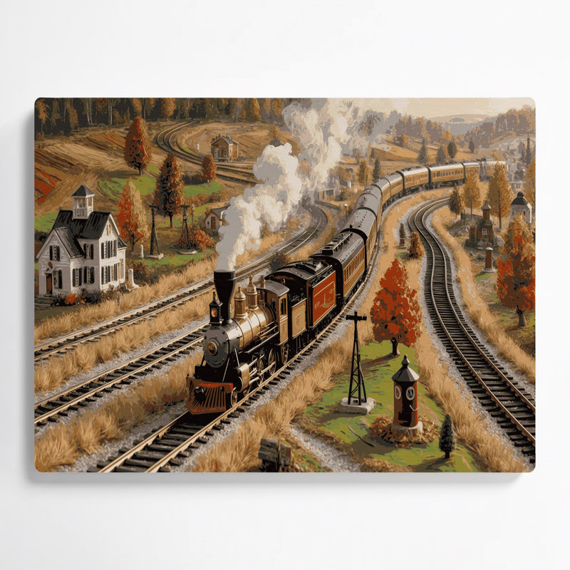 Transport, ensemble de train miniature, art mural en métal brun, H 11 po x l 14 po x P 0,05 po