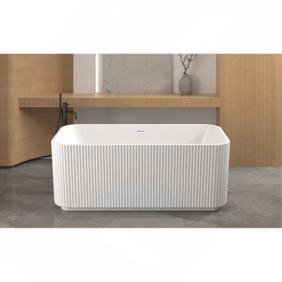 Baignoire autoportante rectangulaire linéaire en acrylique de 150 cm (59 po) avec bonde escamotable chromé (certifiée CUPC), blanc lustré