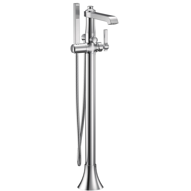 Flara Single Handle Floor Mount Freestanding Tub Filler with Handshower, Chrome