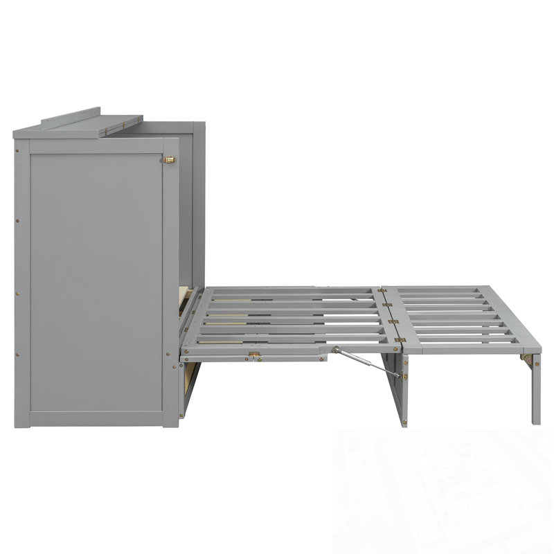 Lit escamotable double avec tiroirs de rangement, lit plateforme pliable peu encombrant en rotin, lit mural en bois aggloméré pour chambre d'amis, aucun sommier requis, capacité de 350 lb