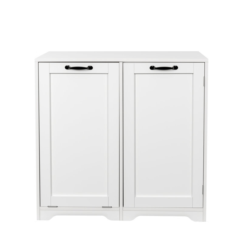 Armoire de buanderie avec portes, panier inclinable, tablette réglable, autoportante, blanc