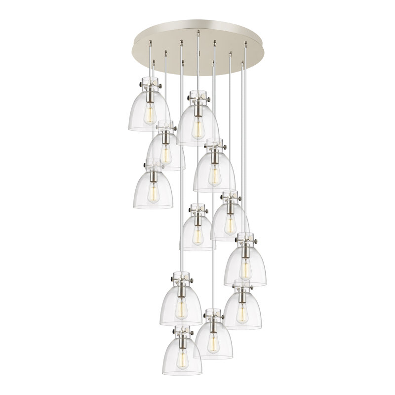 Luminaire suspendu 12 lumières Amrith, Nickel poli, Transparent