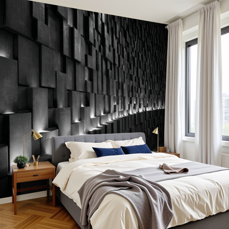 Peel and Stick Wallpaper 100" L x 144" W Modern Self Adhesive Wall Mural for Bedroom - With Monumental Abstract Wall Sculpture Luminous Edges Print