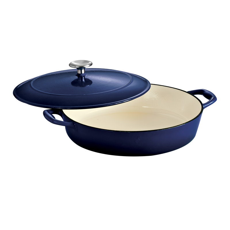 Tramontina 4 Qt. Enameled Cast Iron Round Gourmet Braiser with Lid, Cobalt
