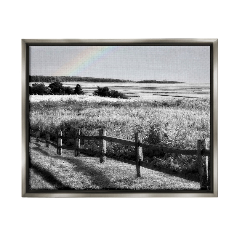 «Rainbow Over Countryside Floater Frame» sur, Cadre flottant gris lustré, H 25 po x l 31 po